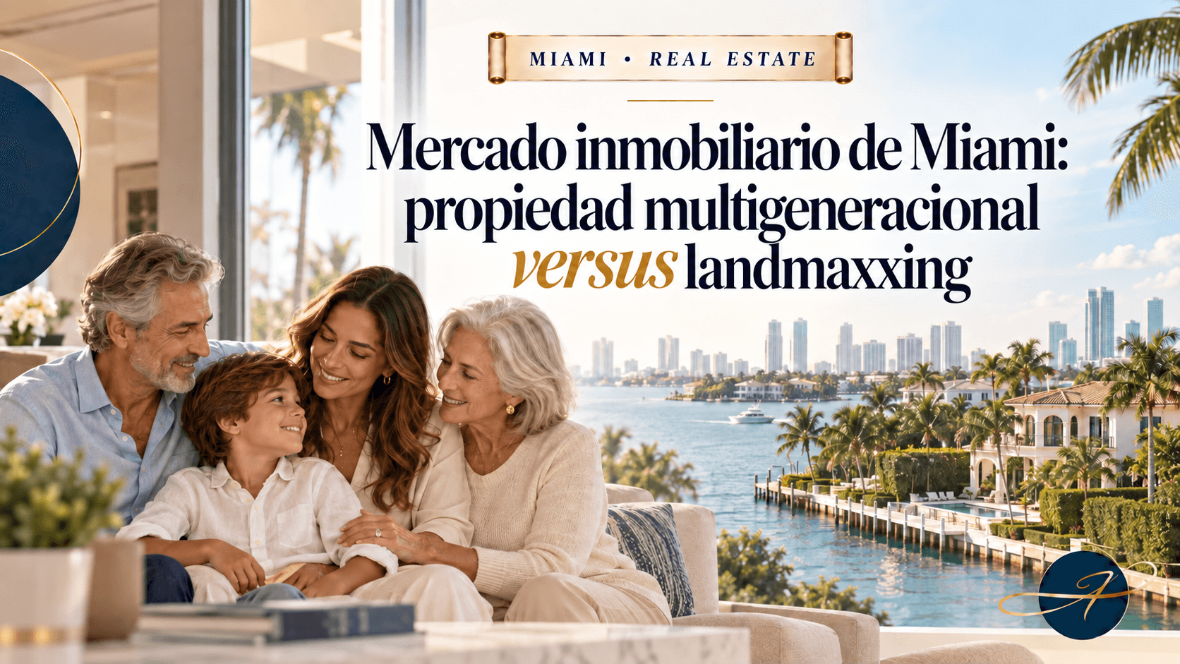 Portada final traducida al español: familia multigeneracional frente a la bahía y título del artículo.