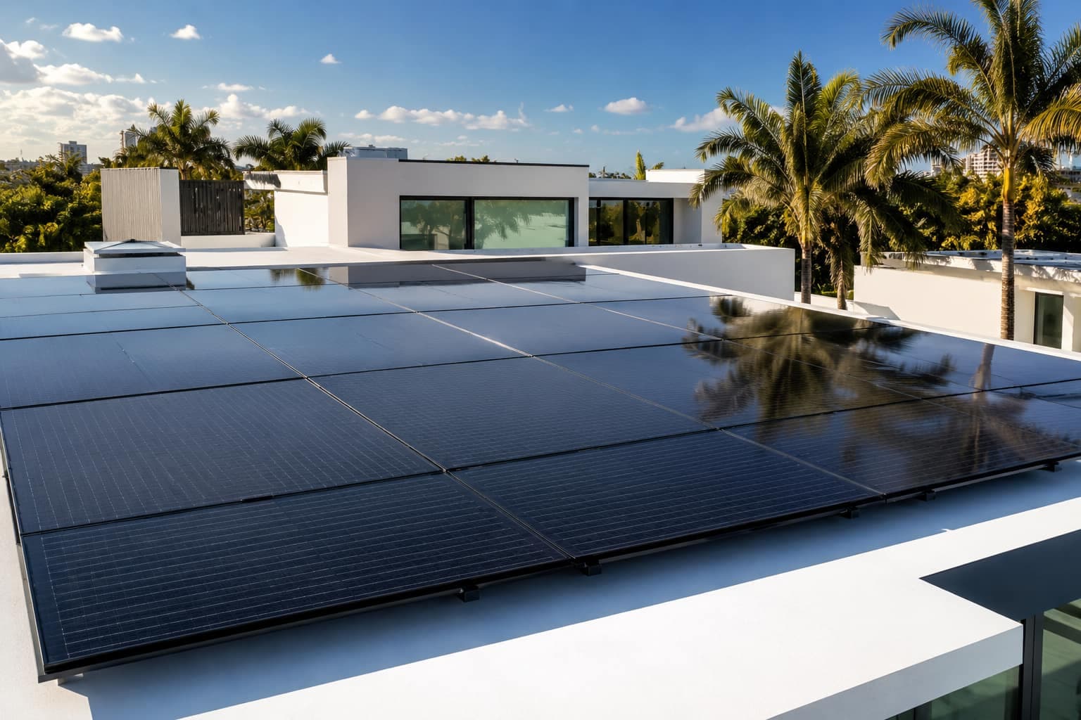 Una casa moderna con paneles solares y paisajismo nativo