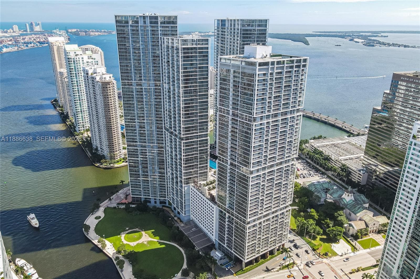 Icon Brickell Complex located at Miami River with Biscayne Bay